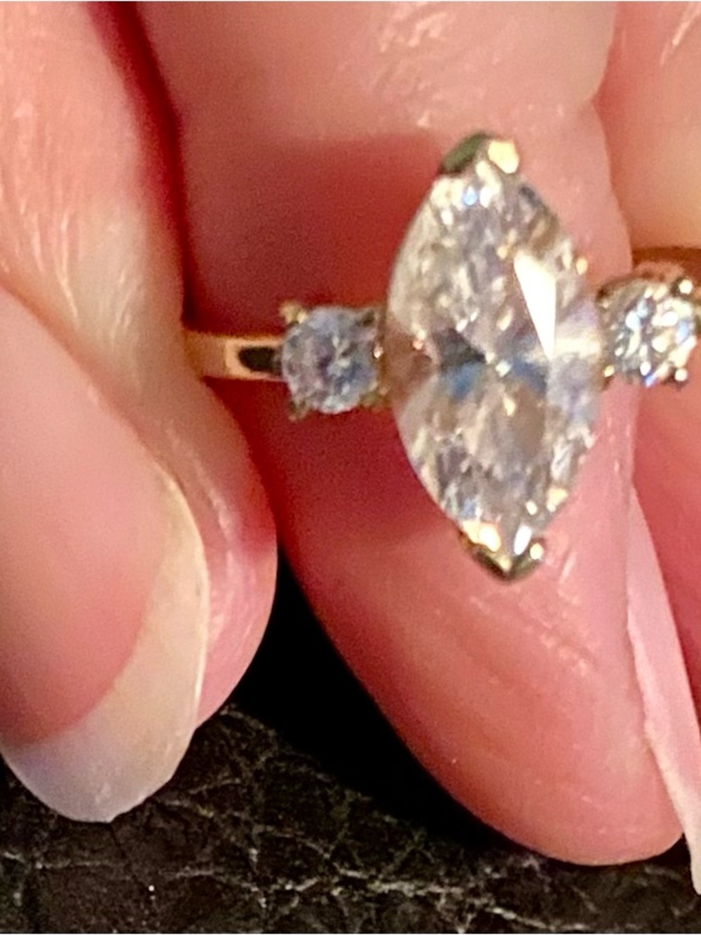 10 K Marquise-Cut CZ Three-Stone Ring in Clear Crystal size 7 - Picture 2 of 6